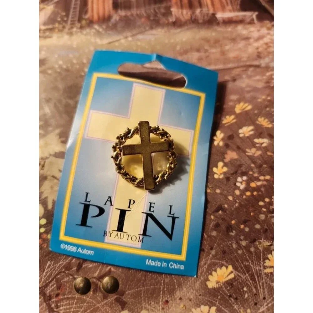 Cross with crown of thorns lapel pin by auton
